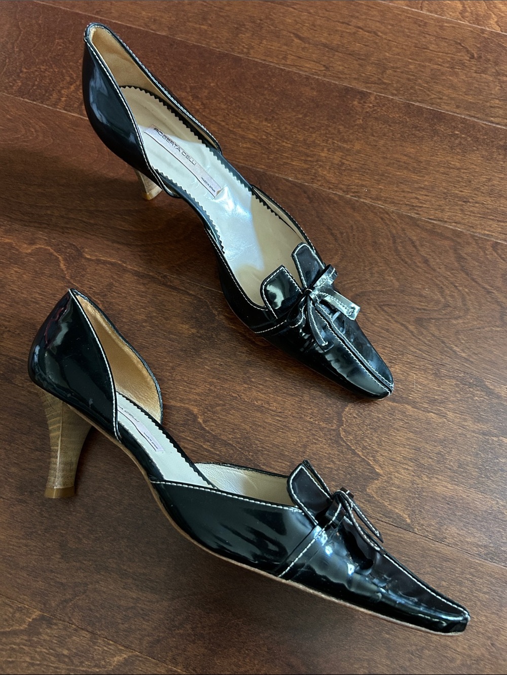 Roberta Celli Retro 90s Y2K Style Black Patent Pointed Bow D’Orsay Heel Size 9.5